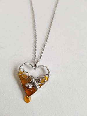 Bee Hive Honey Necklace-Silver