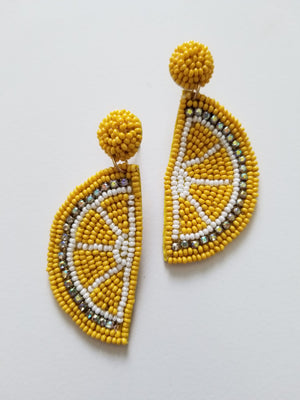 Lemon Wedge Beaded Earrings